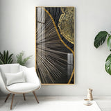Golden Abyss Glass Finish Vertical Wall Art
