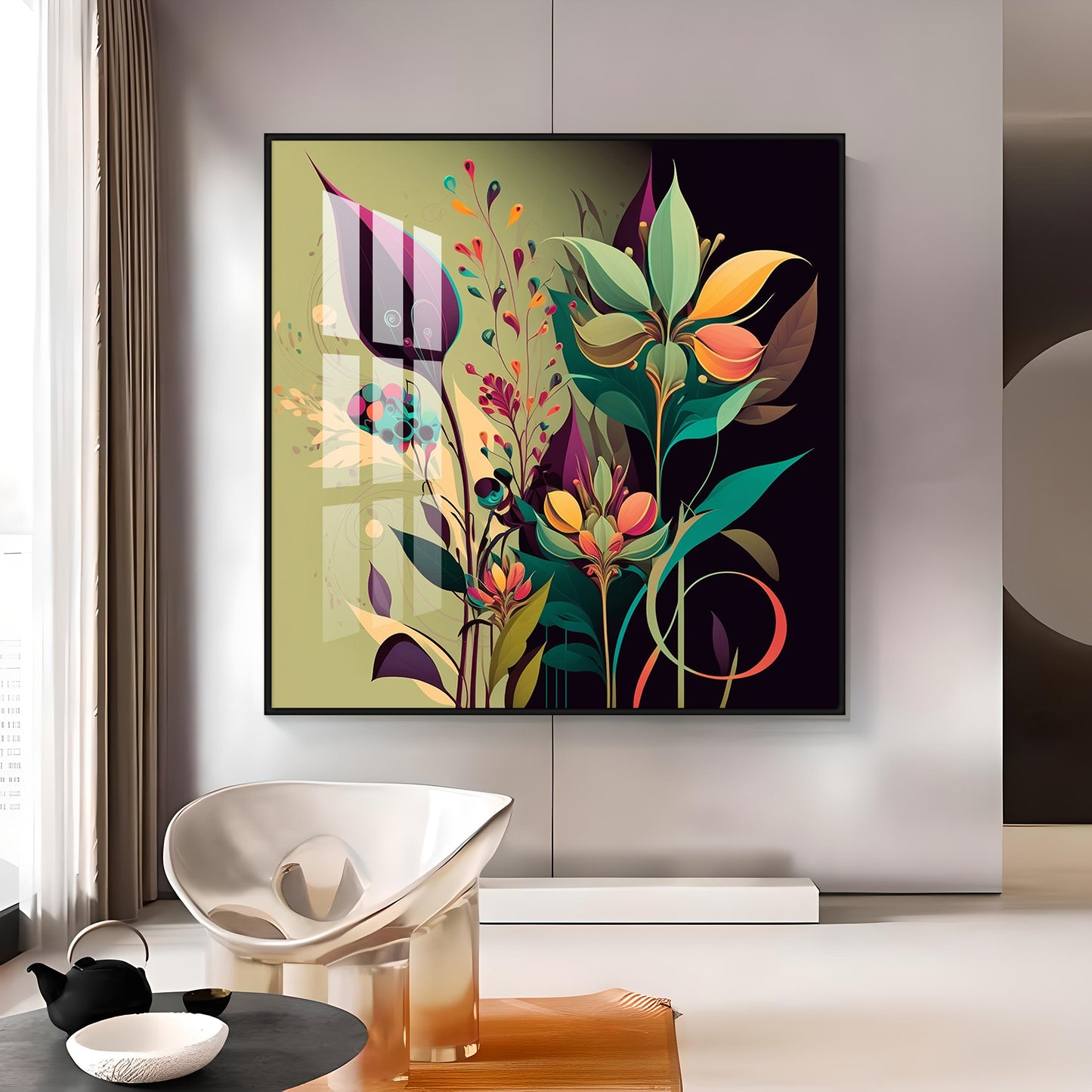 Midnight Petals Glass Finish Square Wall Art