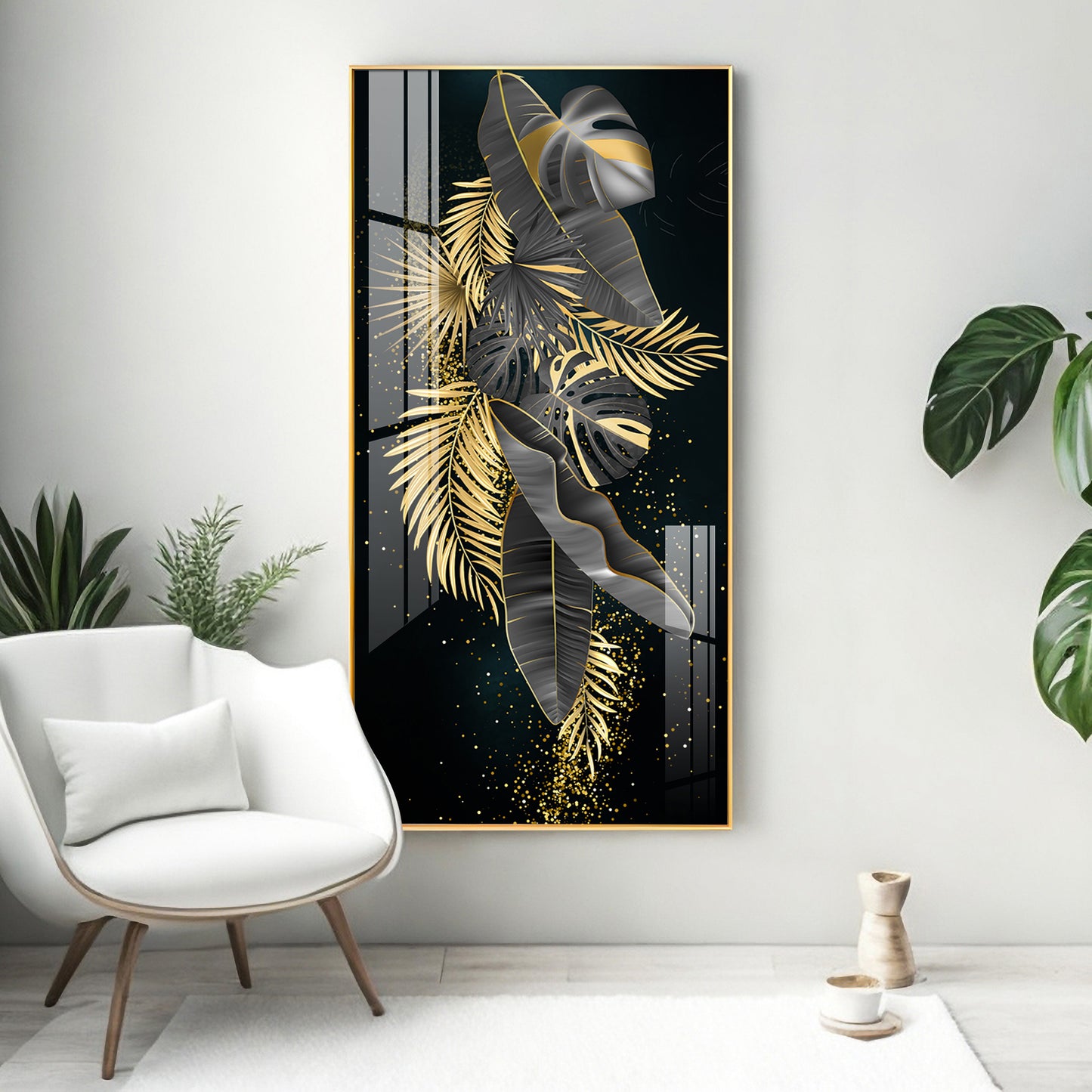 Opulent Avian Glass Finish Vertical Wall Art