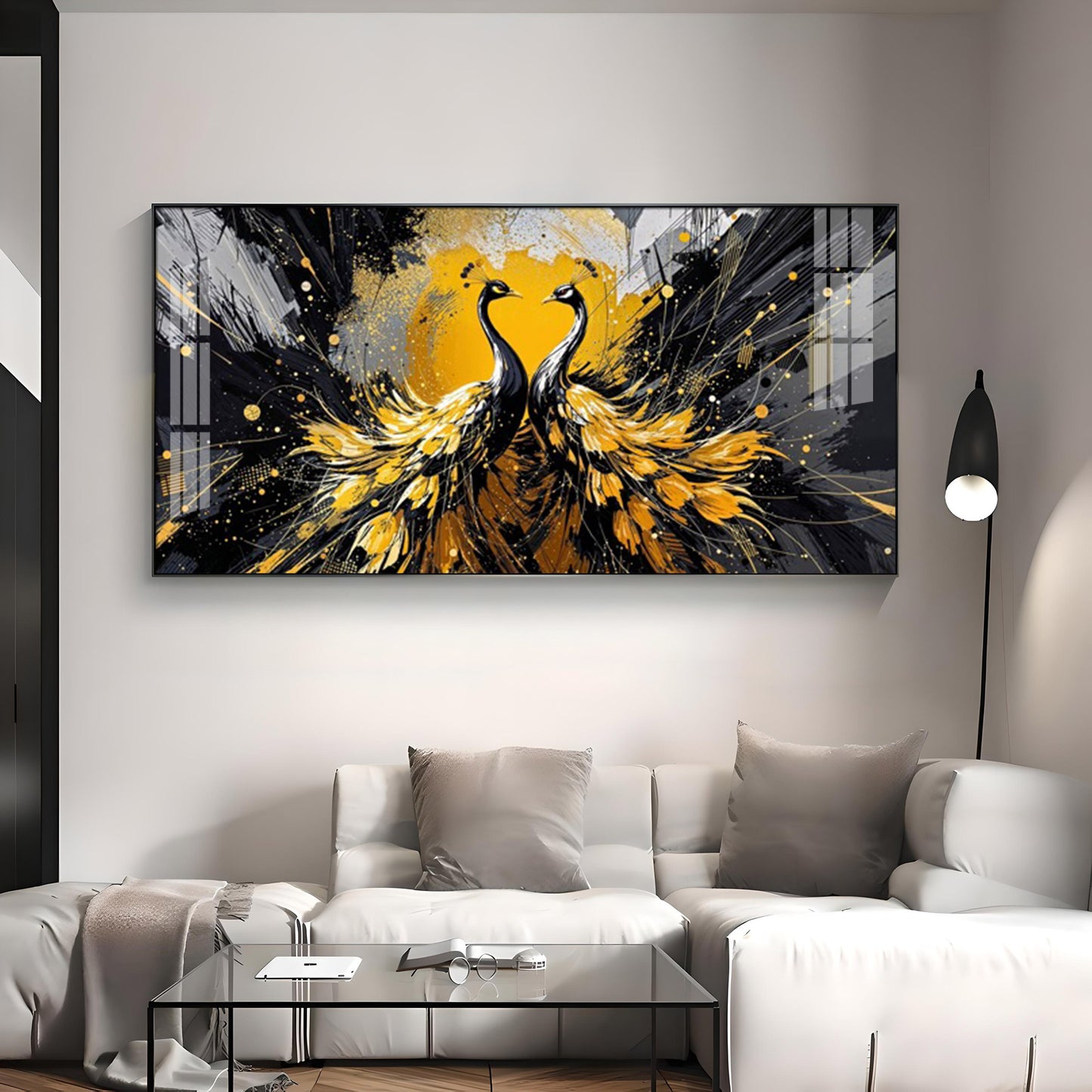 Beautiful Two Mayura Glass Finish Horizontal Wall Art