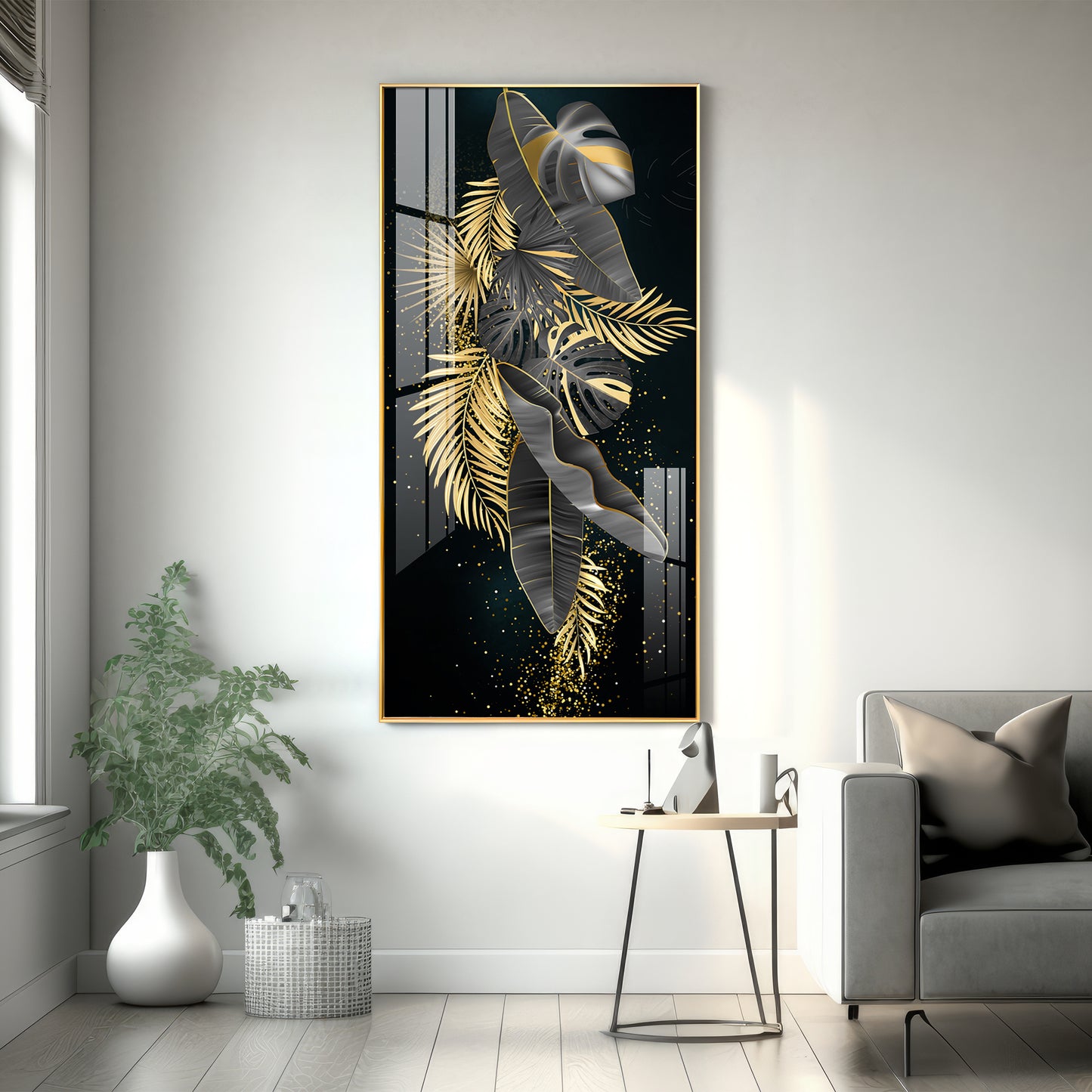 Opulent Avian Glass Finish Vertical Wall Art