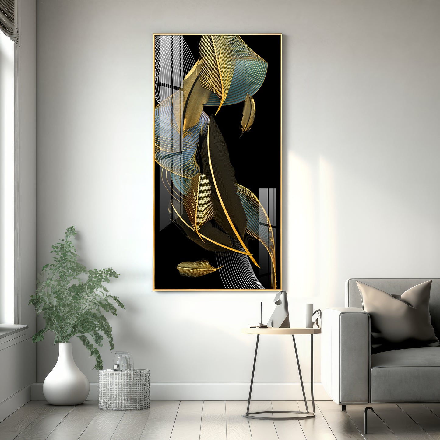 Luxe Leaf Dance Glass Finish Vertical Wall Art