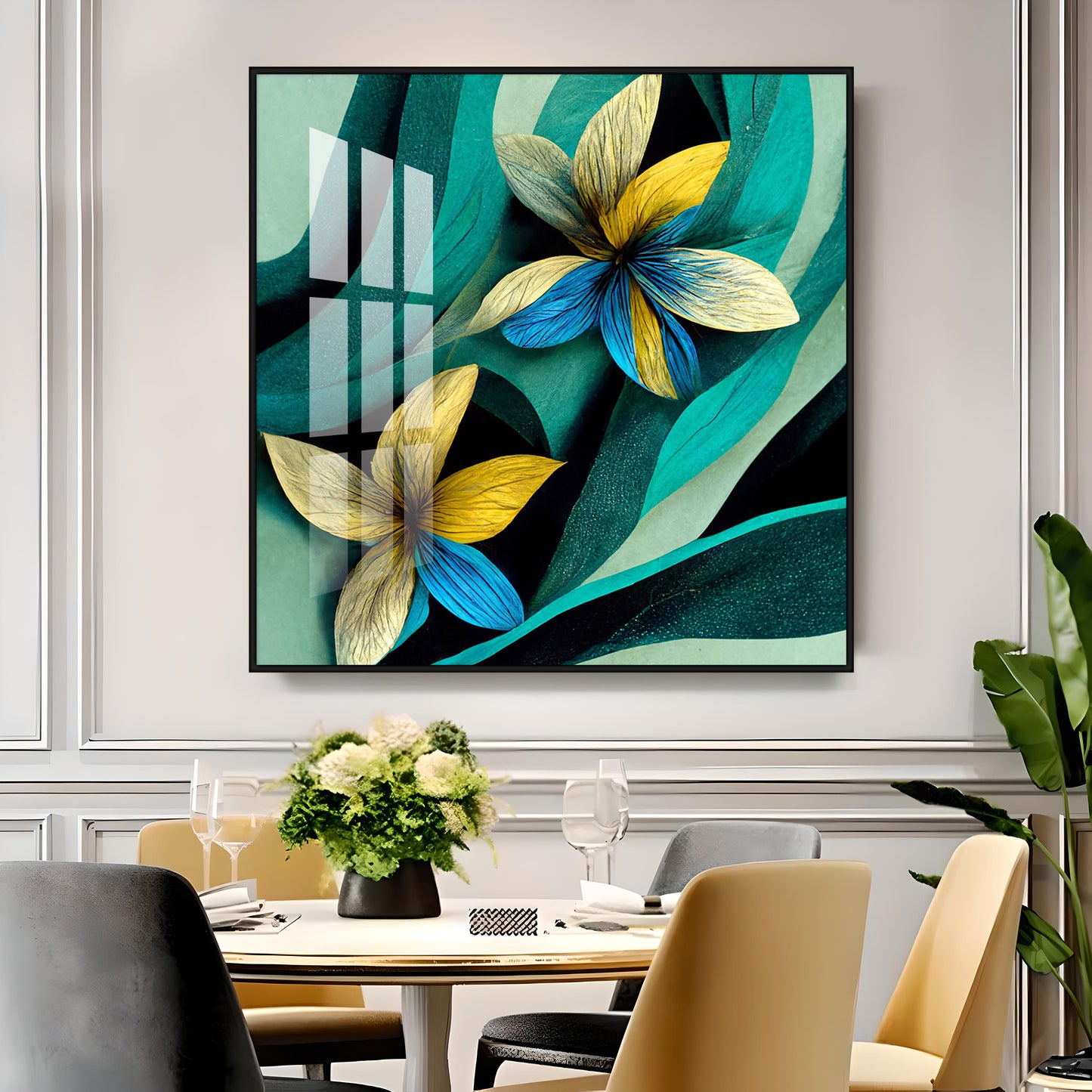 Shaded Contemporary Bloom Glass Finish Square Wall Art