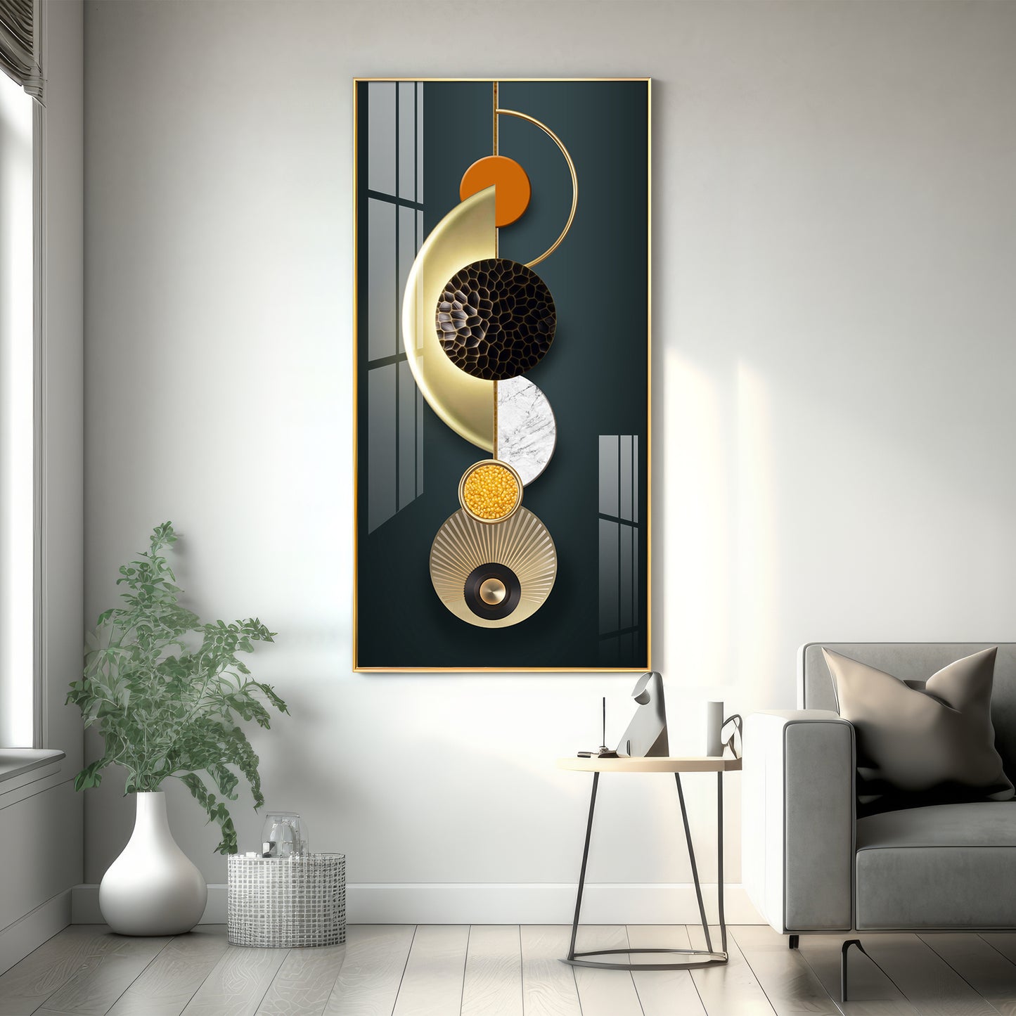 Hemicycle Design Glass Finish Vertical Wall Art