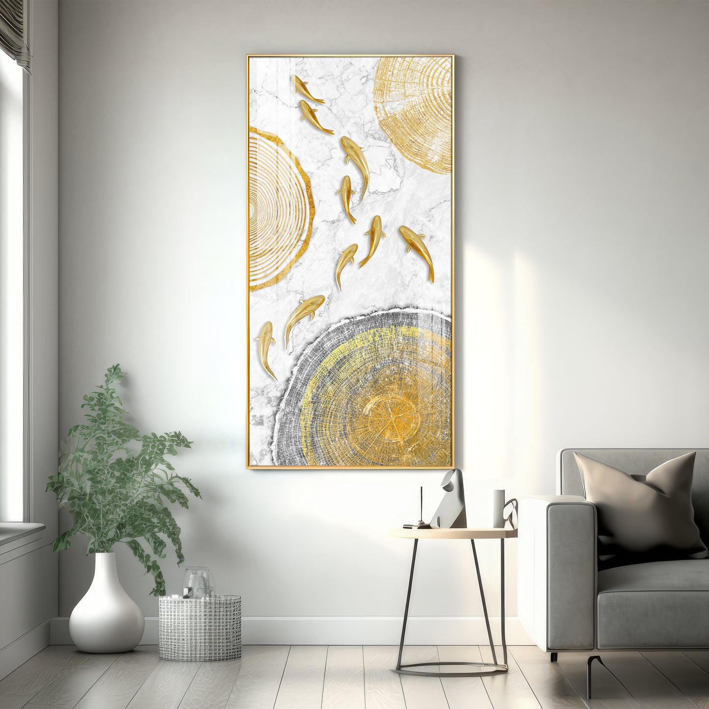 Radiant Fins Glass Finish Vertical Wall Art