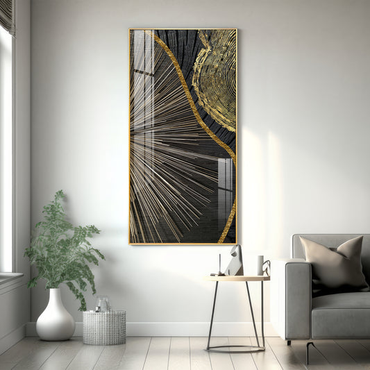 Golden Abyss Glass Finish Vertical Wall Art