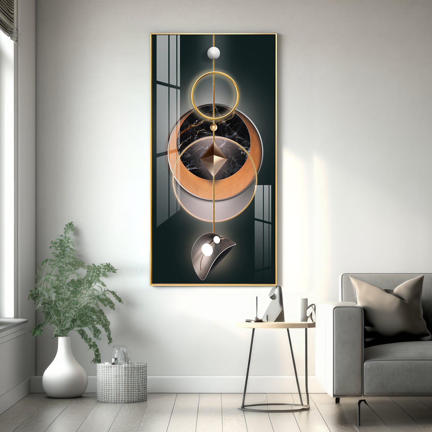 Urban Aesthetic Glass Finish Vertical Wall Art