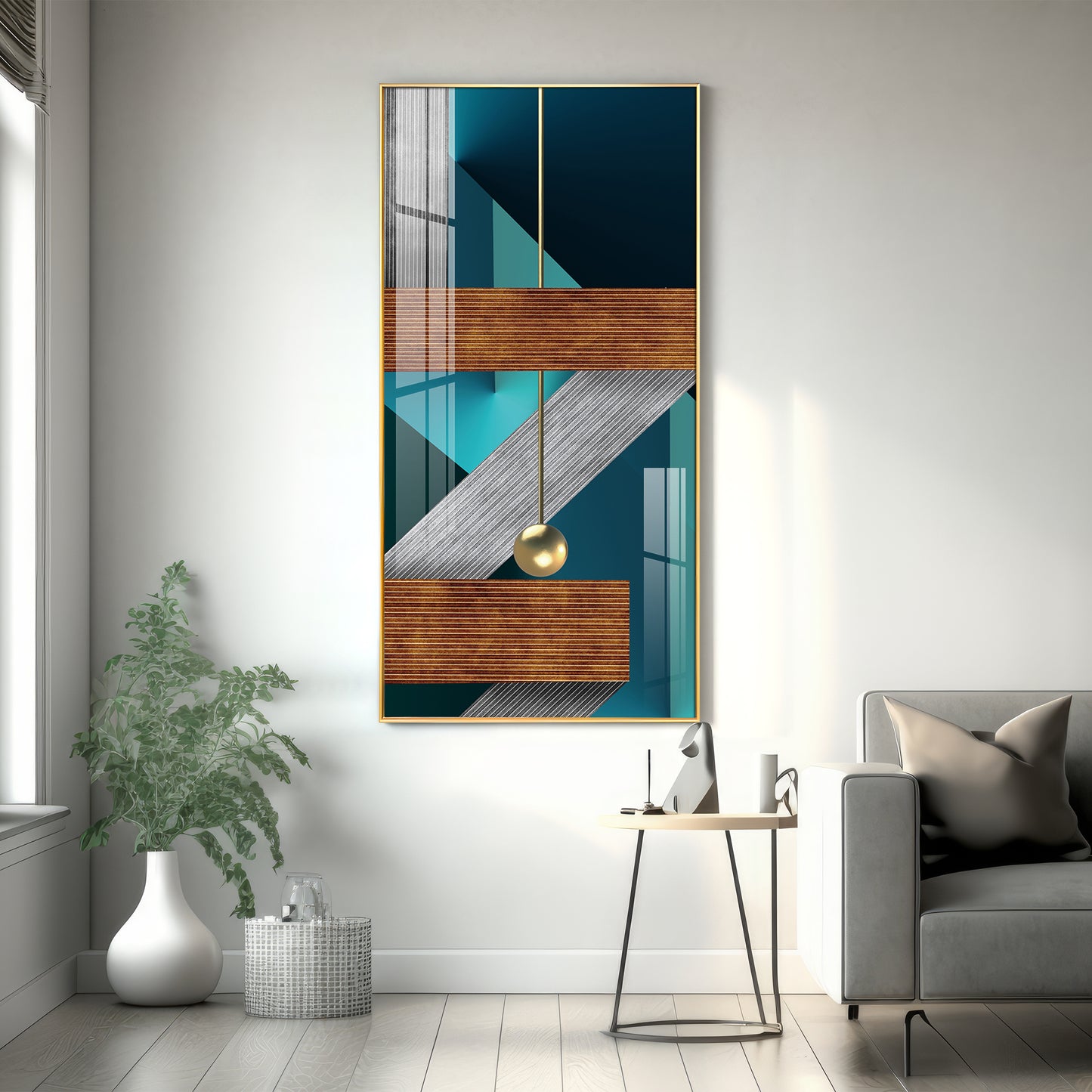 Z Abstraction Glass Finish Vertical Wall Art