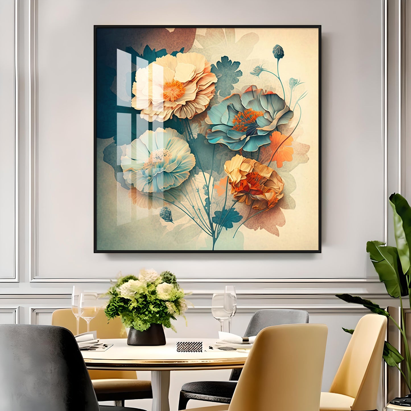 Floral Elegance for Interiors Glass Finish Square Wall Art