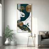 Deer and Tree Glass Finish Vertical Wall Art