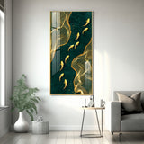 Oceanic Gold Fish Glass Finish Vertical Wall Art