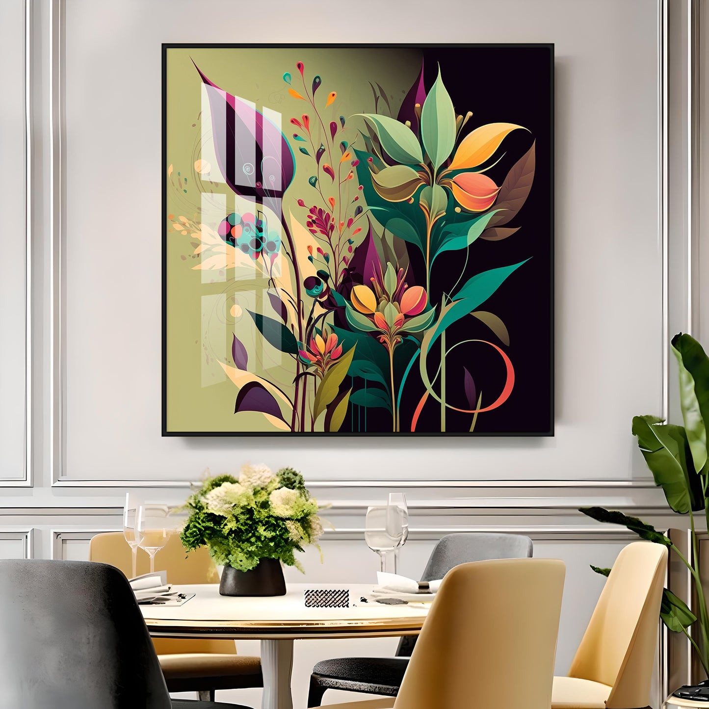 Midnight Petals Glass Finish Square Wall Art