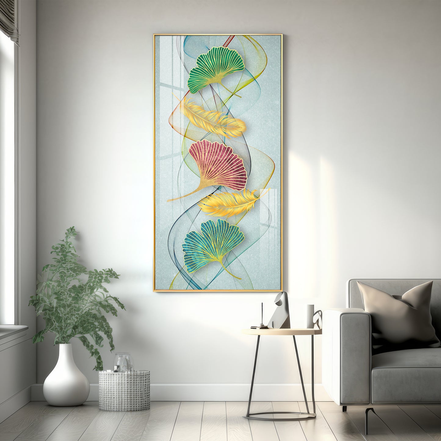 Petal Harmony Glass Finish Vertical Wall Art