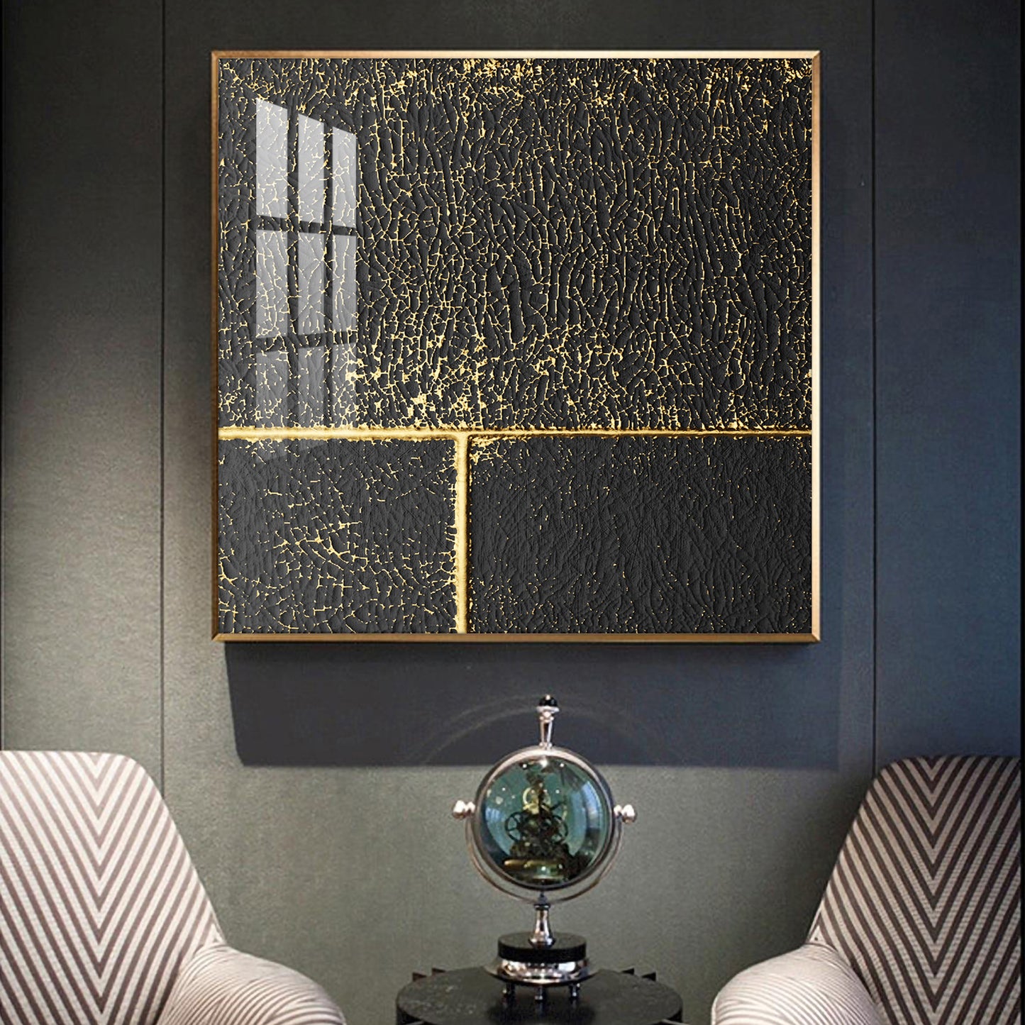 Black and Gold Reverie Glass Finish Square Wall Art