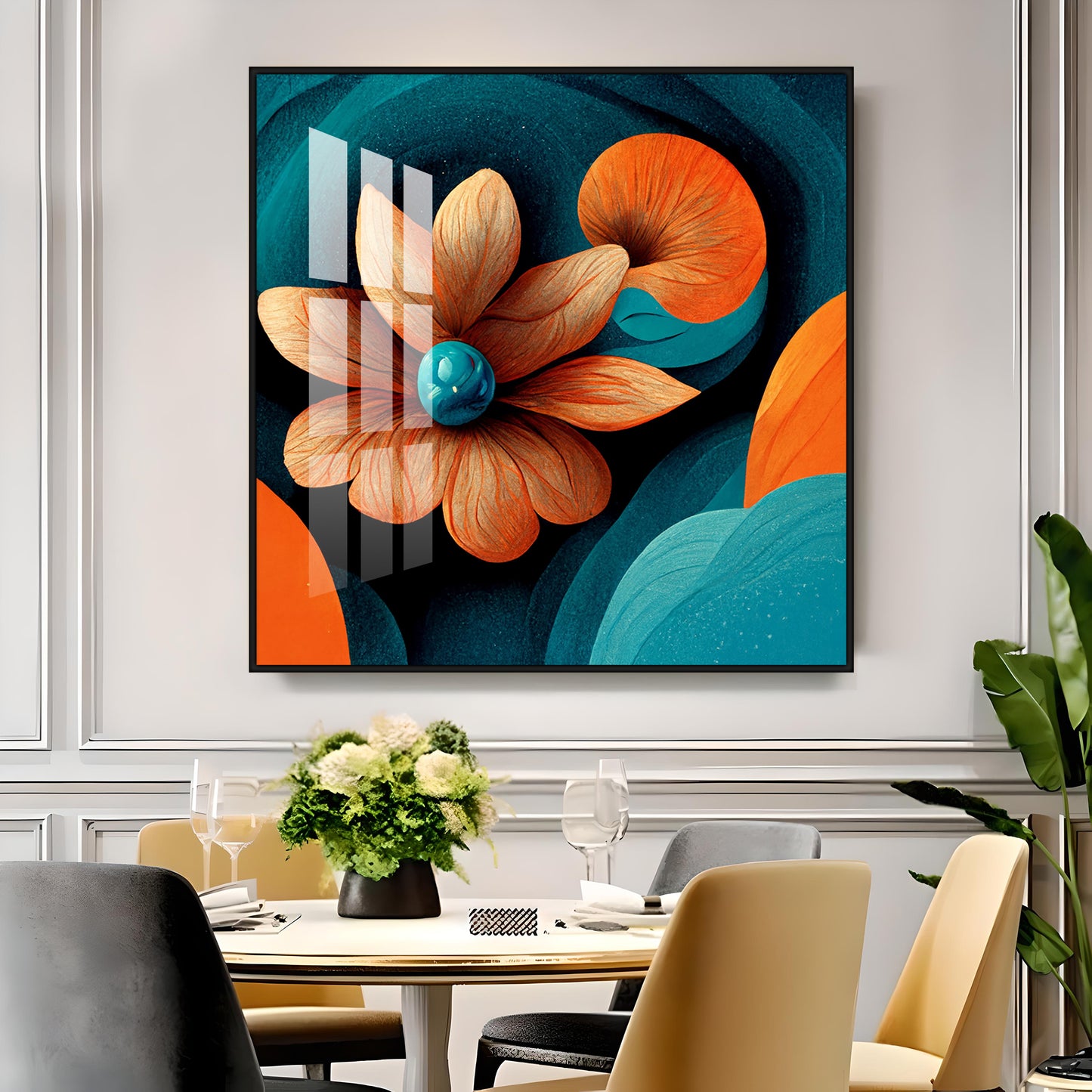 Abstract Floral Expression Glass Finish Square Wall Art