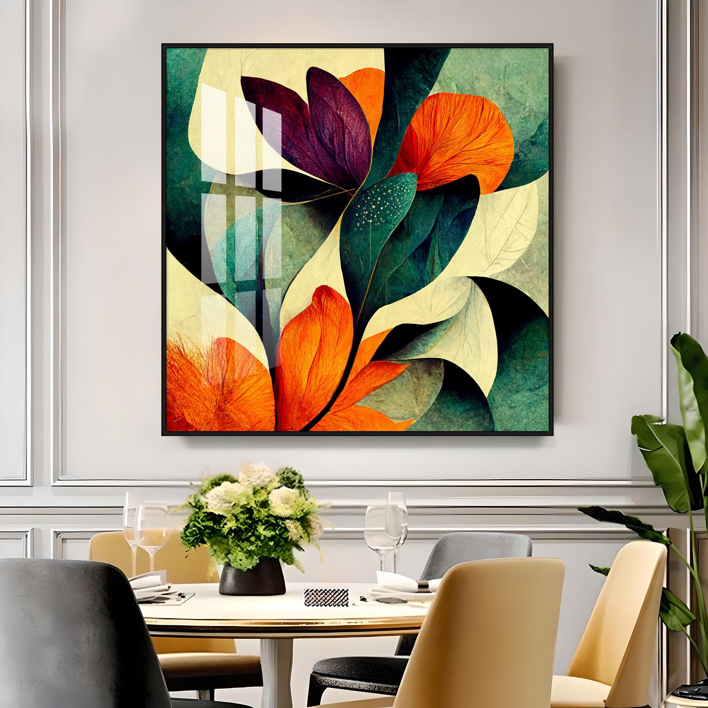 Abstract Bliss Flower Glass Finish Square Wall Art