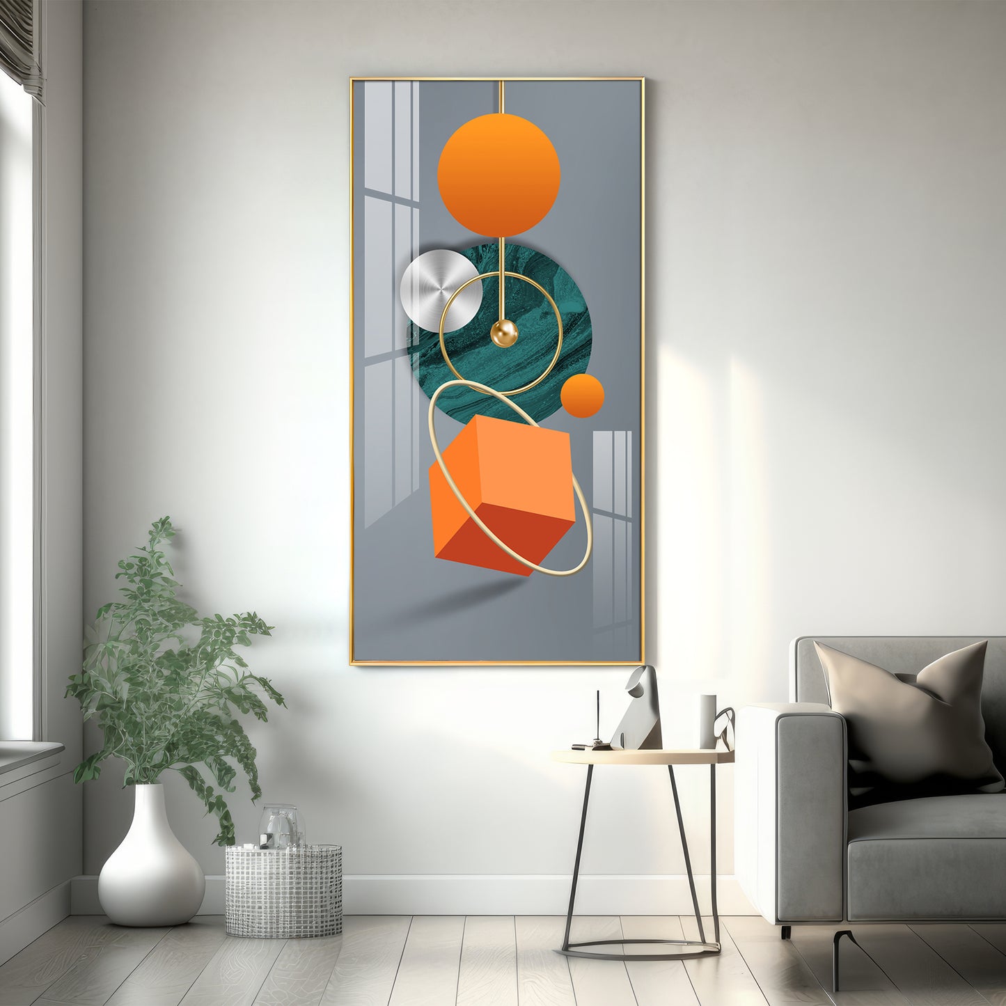 Orange Cube Glass Finish Vertical Wall Art