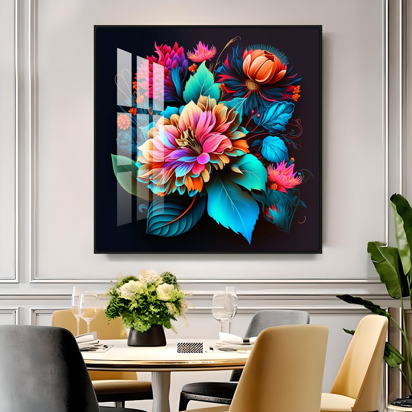 Blossom Noir Glass Finish Square Wall Art
