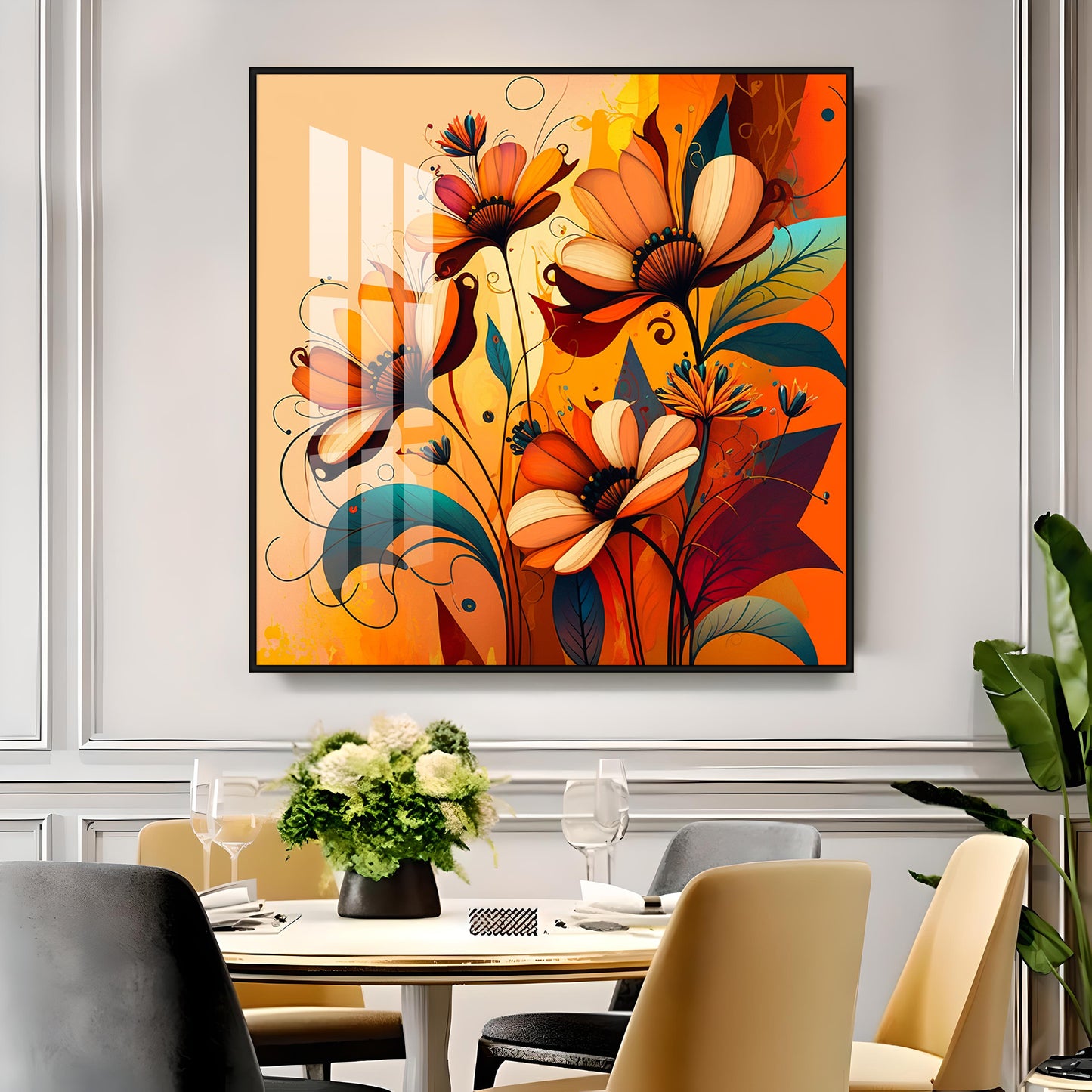 Warmth in Bloom Glass Finish Square Wall Art