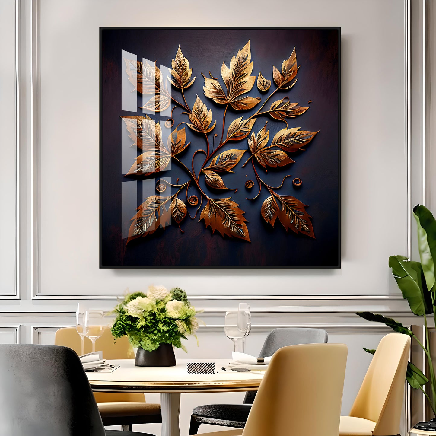 Leafy Mural Elegance Glass Finish Square Wall Art