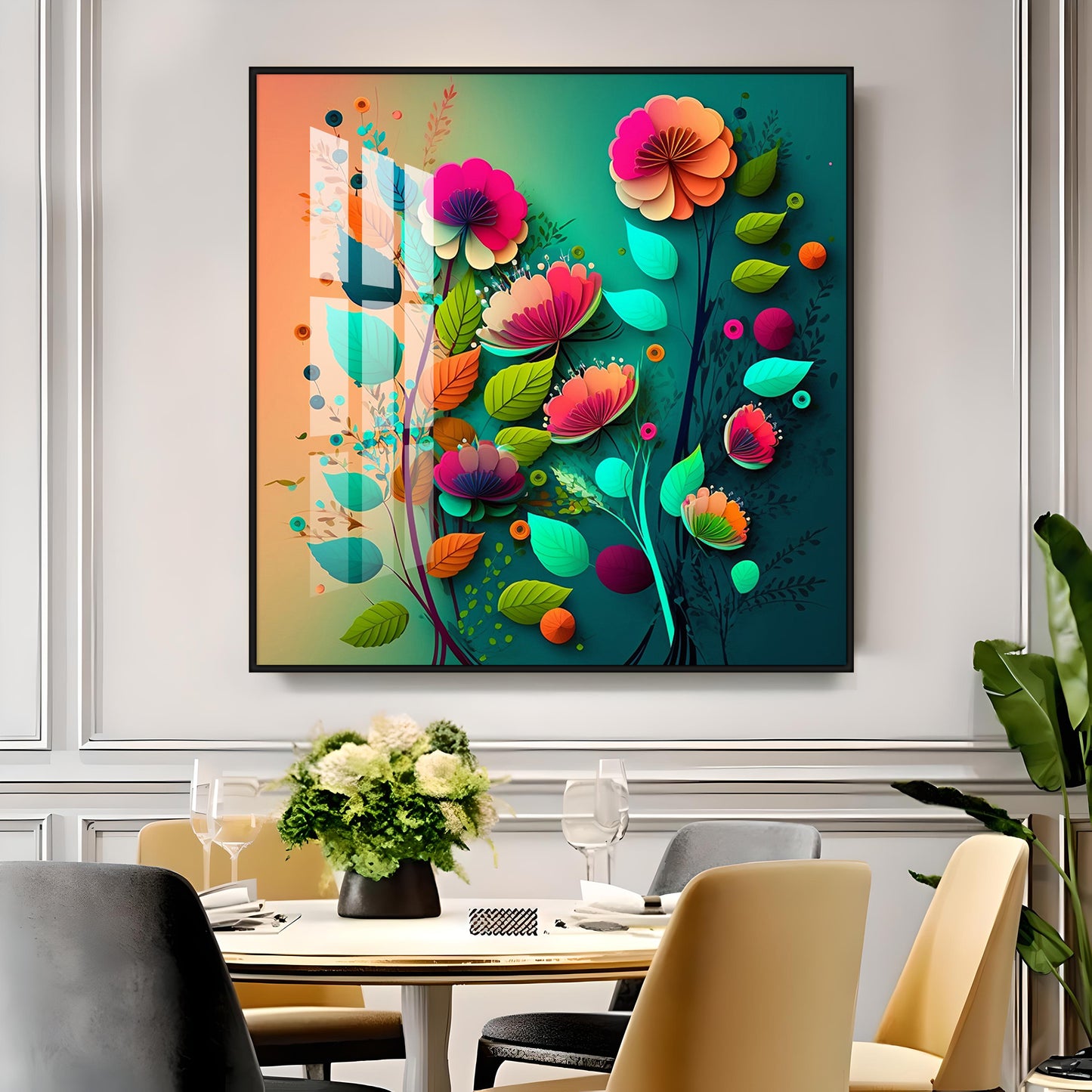 Colorful Bloom Serenity Glass Finish Square Wall Art