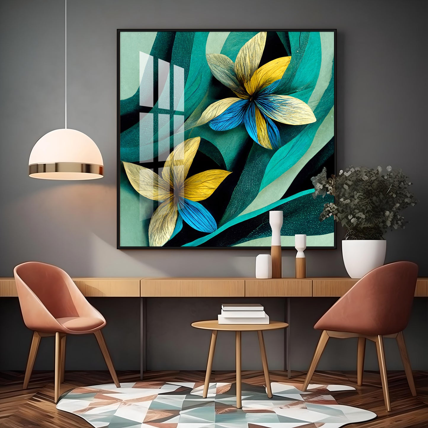 Shaded Contemporary Bloom Glass Finish Square Wall Art