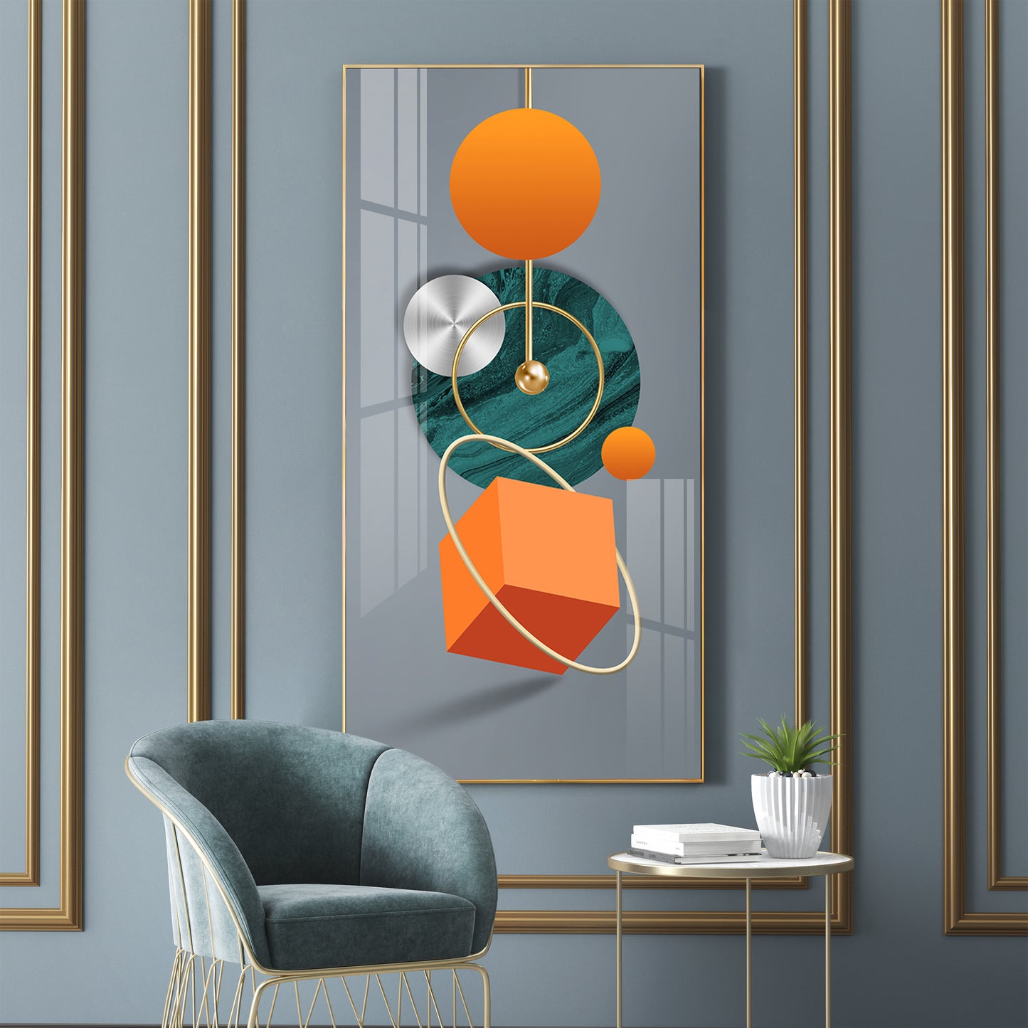 Orange Cube Glass Finish Vertical Wall Art