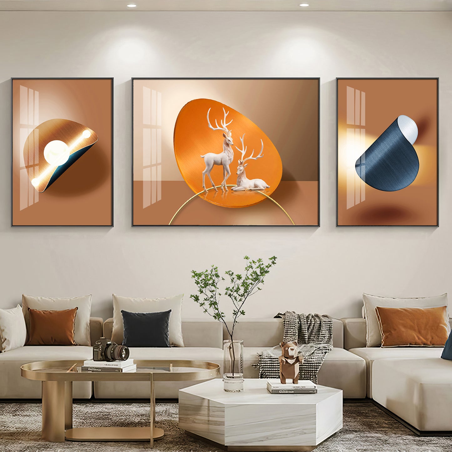 Deer Art Trio Glass Finish Wall Art (Set Of 3)