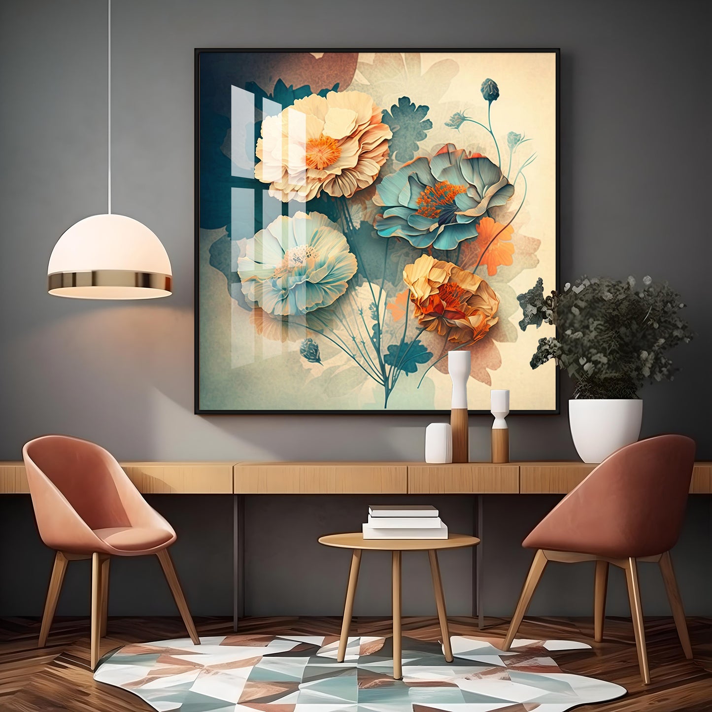 Floral Elegance for Interiors Glass Finish Square Wall Art