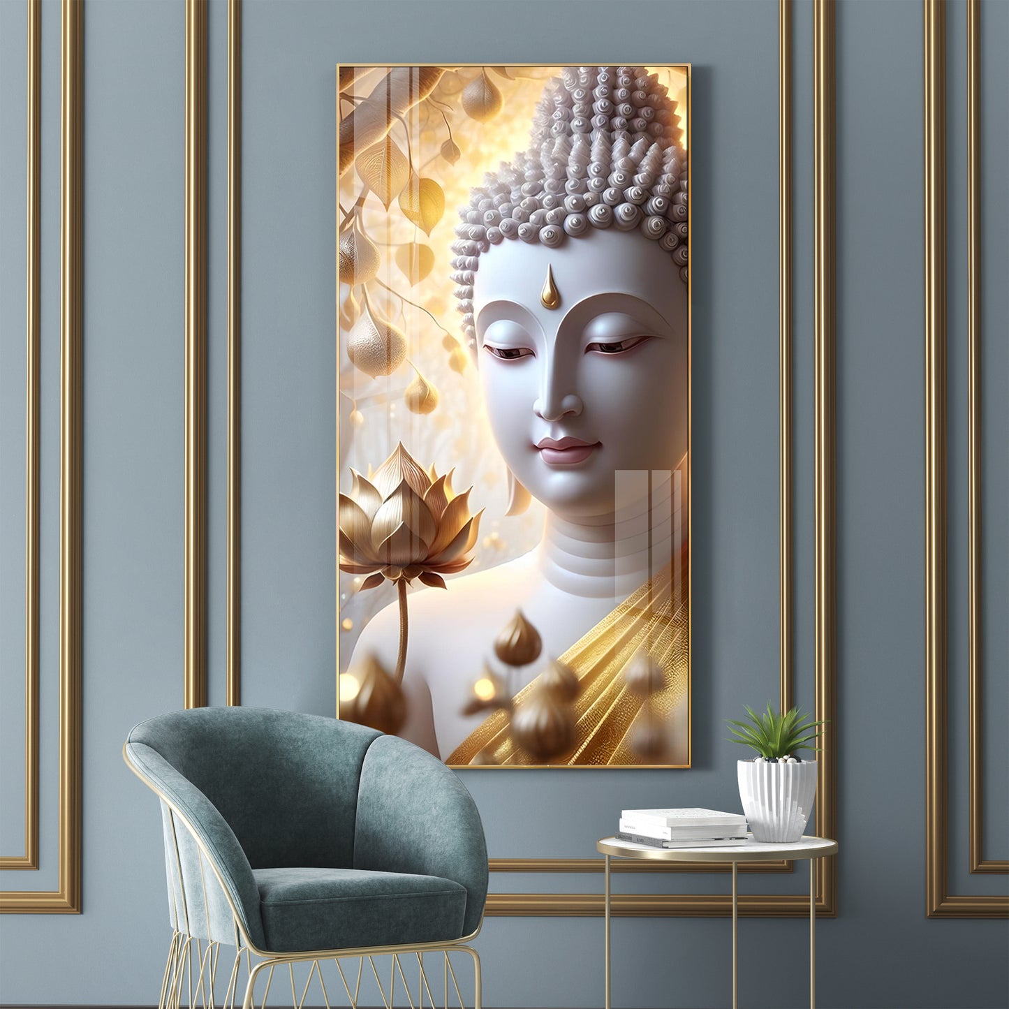 Sacred Stillness Buddha Glass Finish Vertical Wall Art