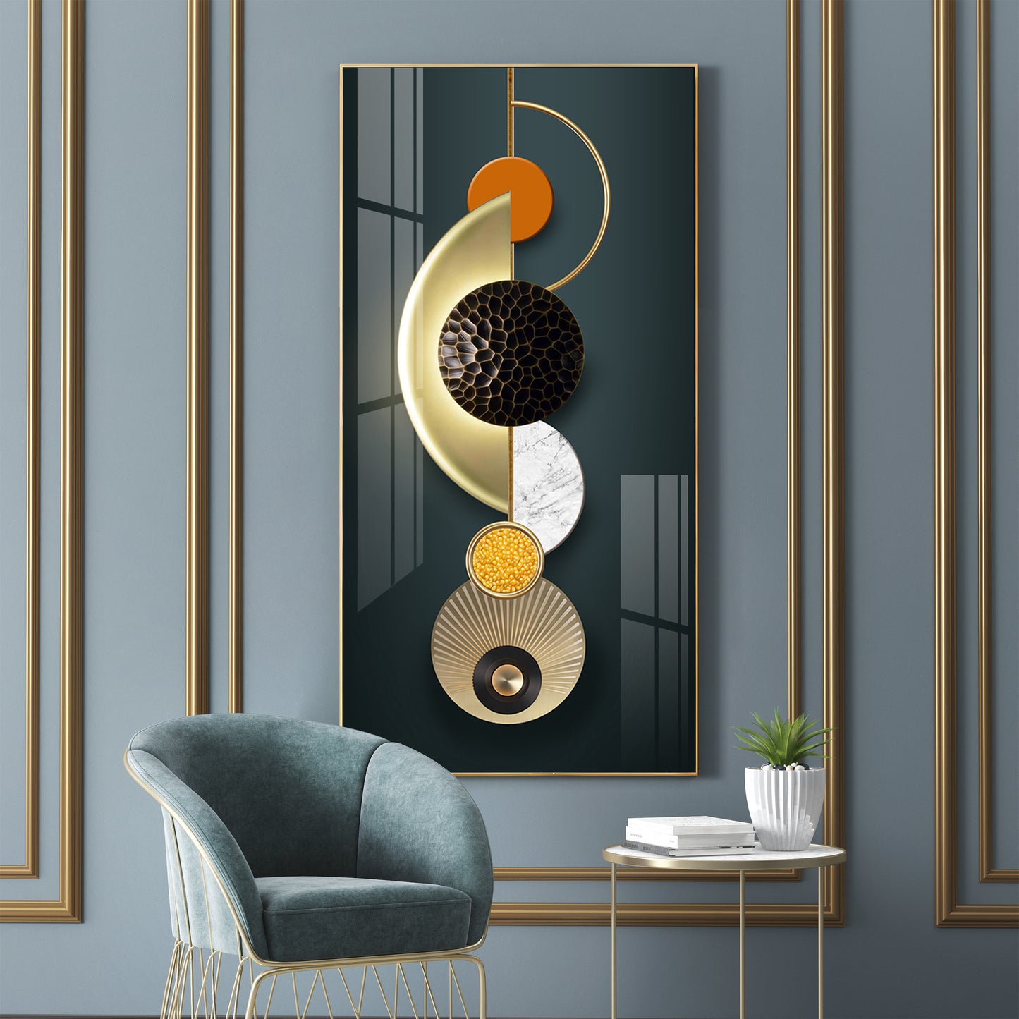 Hemicycle Design Glass Finish Vertical Wall Art