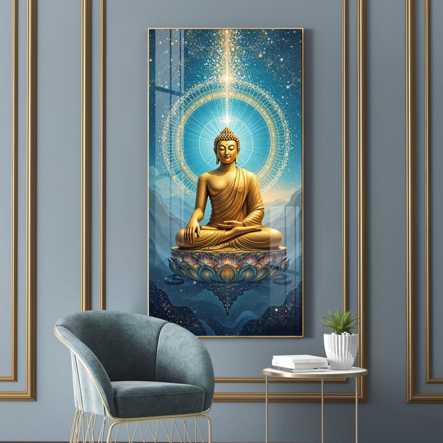 Mastering Concious Energery Budha Glass Finish Vertical Wall Art