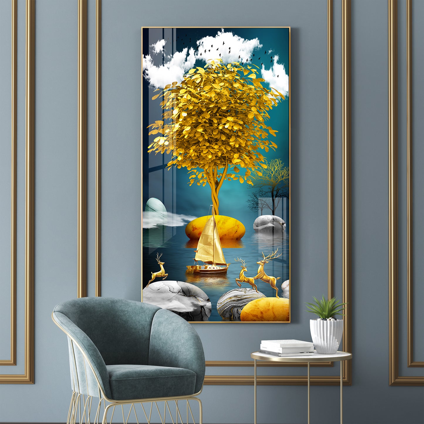 The Living Art Glass Finish Vertical Wall Art