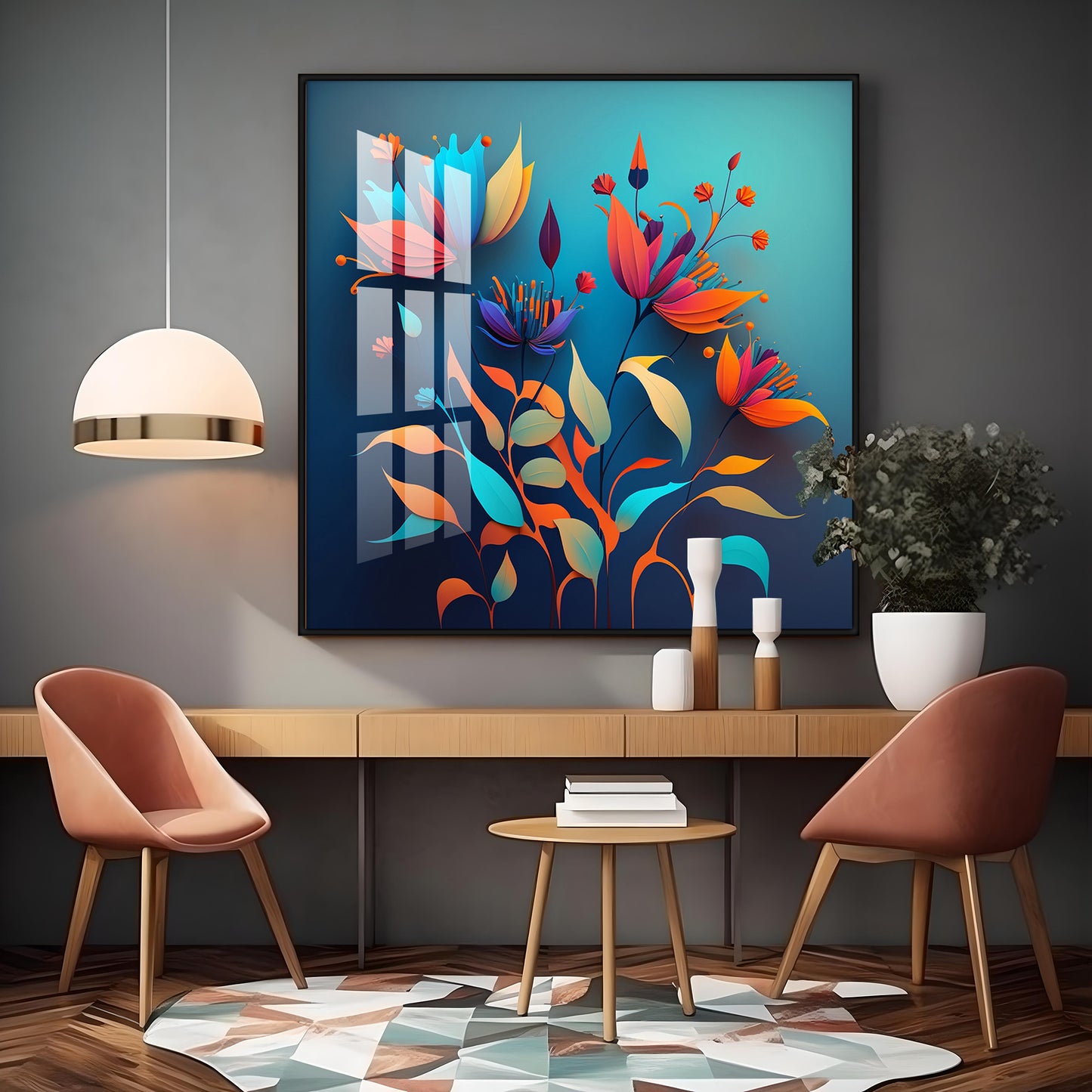 Shadowed Blooms Glass Finish Square Wall Art