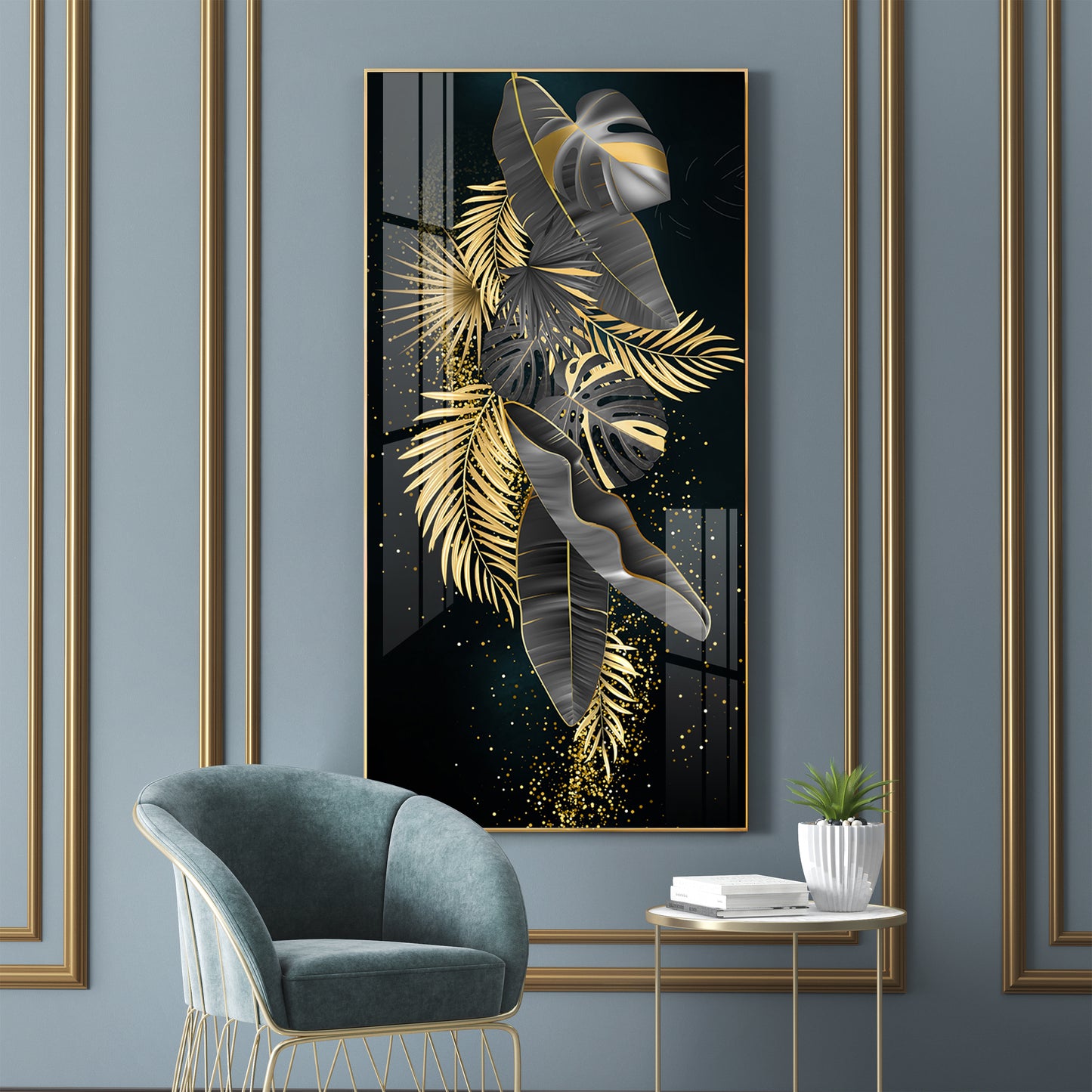 Opulent Avian Glass Finish Vertical Wall Art
