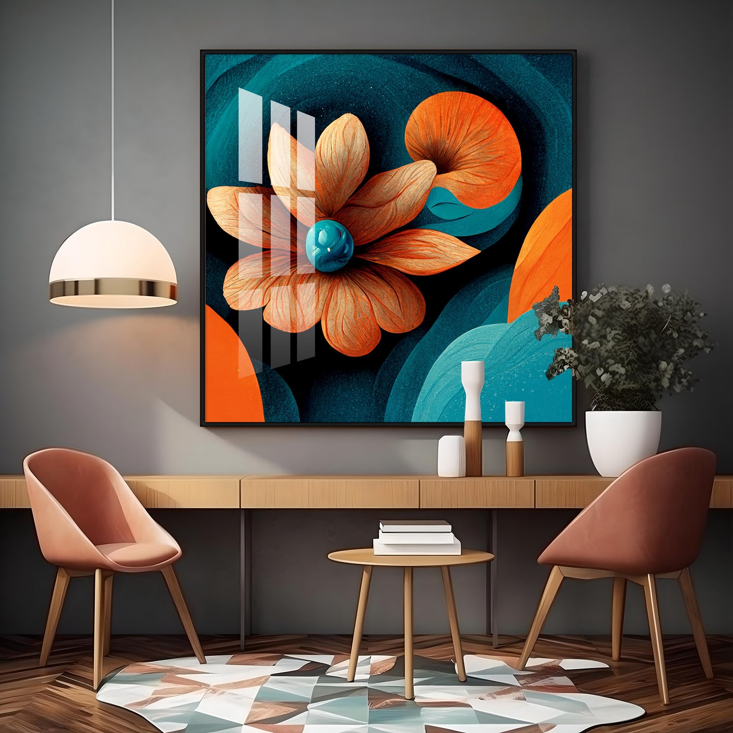 Abstract Floral Expression Glass Finish Square Wall Art