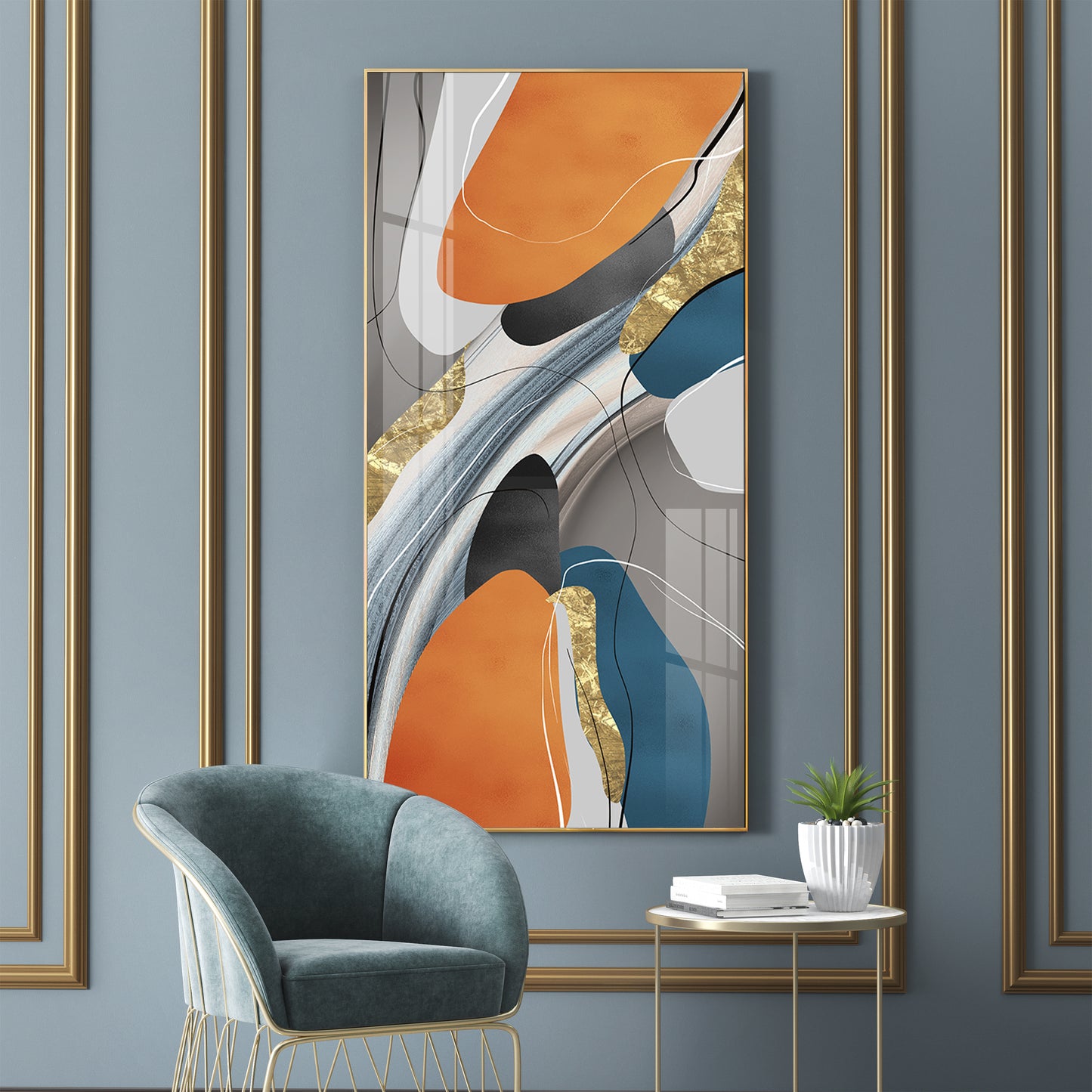 Vivid Abstraction Glass Finish Vertical Wall Art