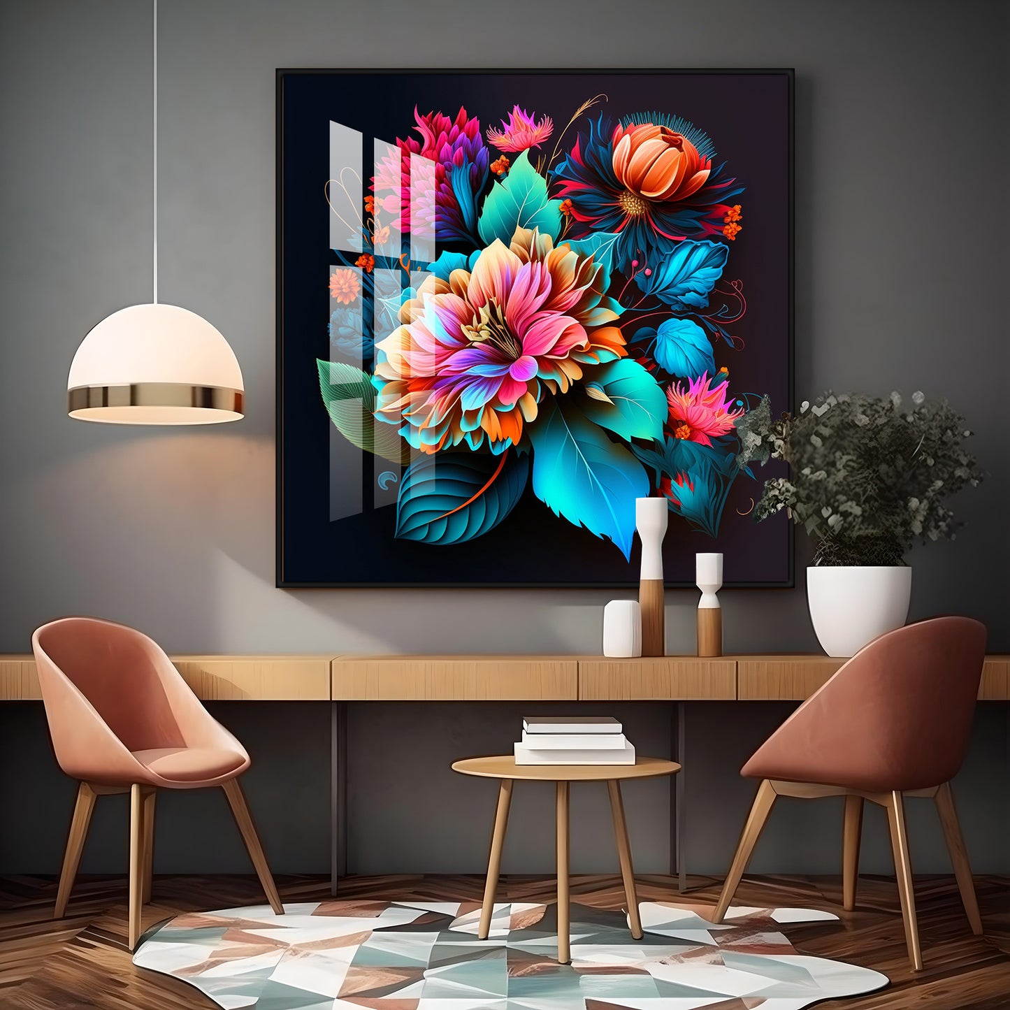Blossom Noir Glass Finish Square Wall Art