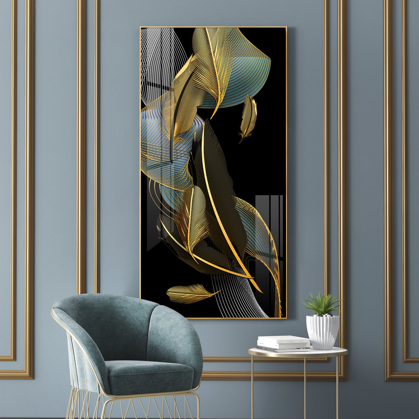 Luxe Leaf Dance Glass Finish Vertical Wall Art