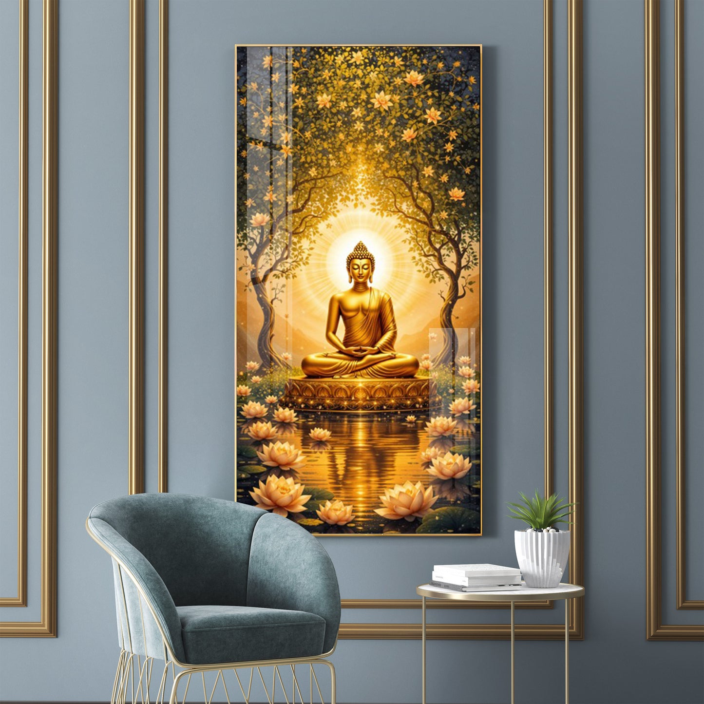 Budha's Aura Enligtning Glass Finish Vertical Wall Art