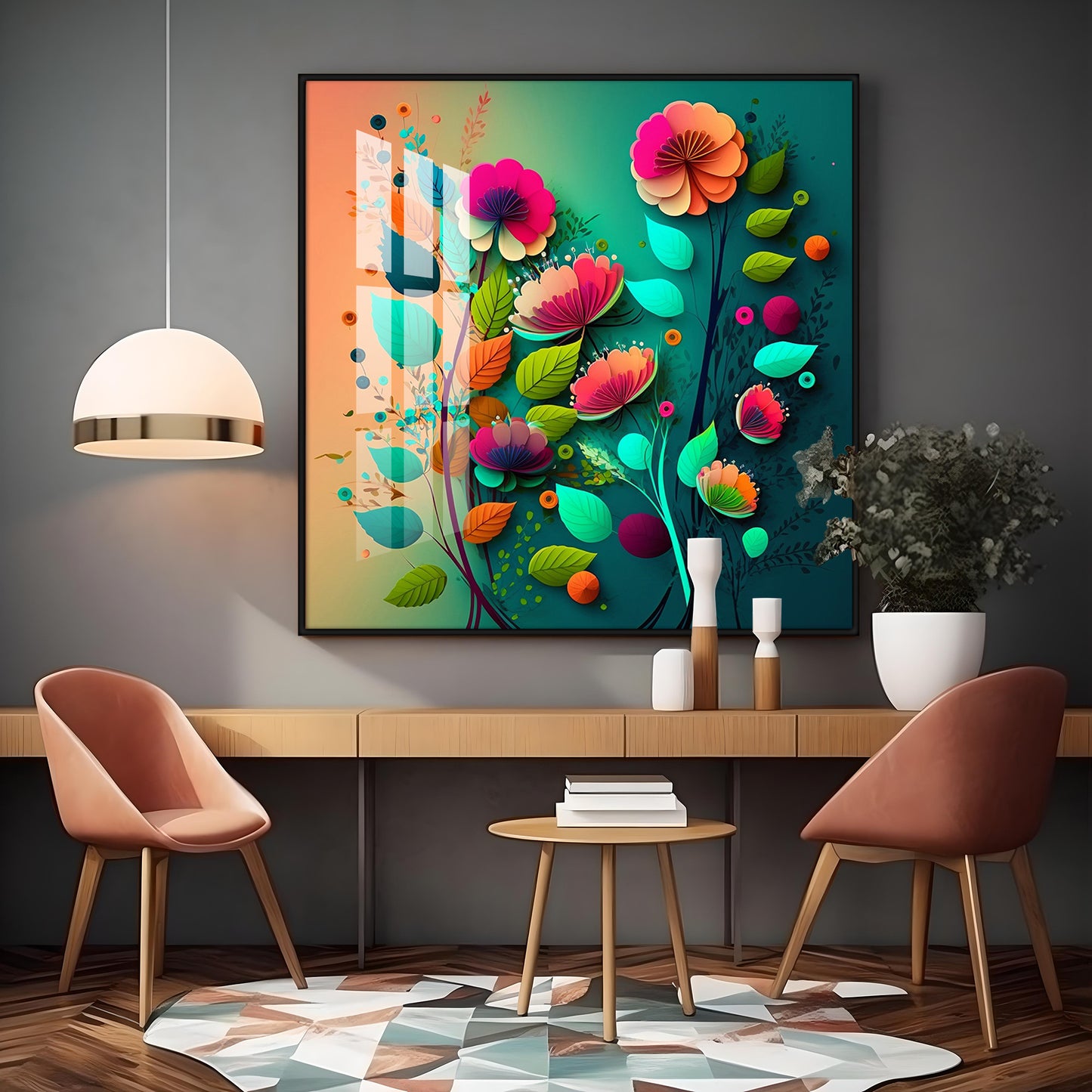Colorful Bloom Serenity Glass Finish Square Wall Art