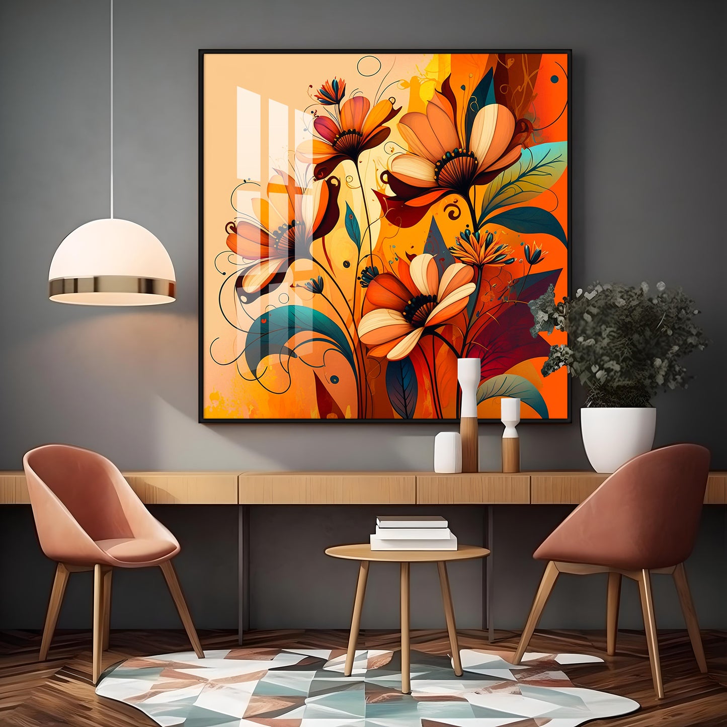 Warmth in Bloom Glass Finish Square Wall Art