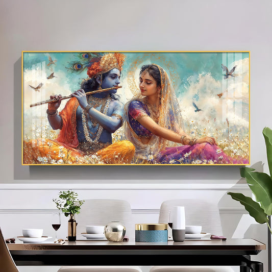 Radhe Krishna Loving Glass Finish Horizontal Wall Art