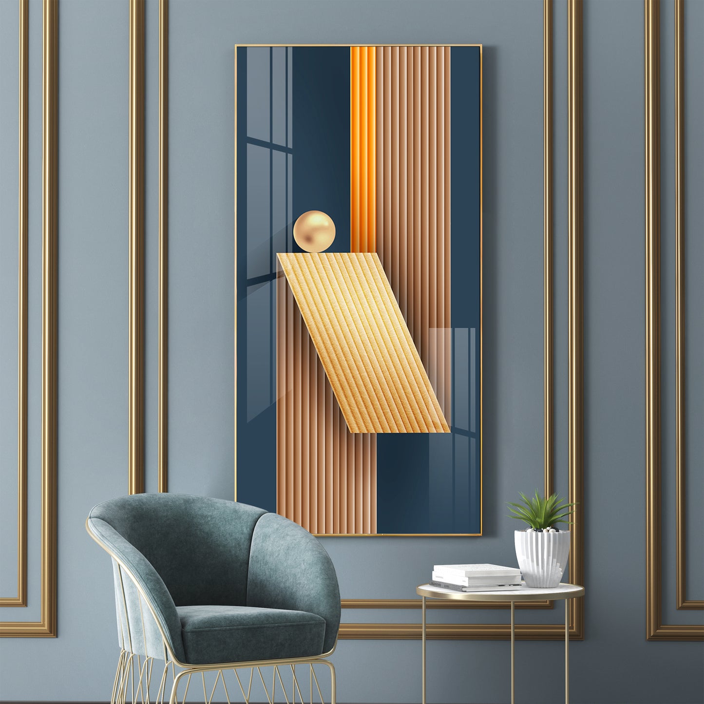Unfold Abstraction Glass Finish Vertical Wall Art