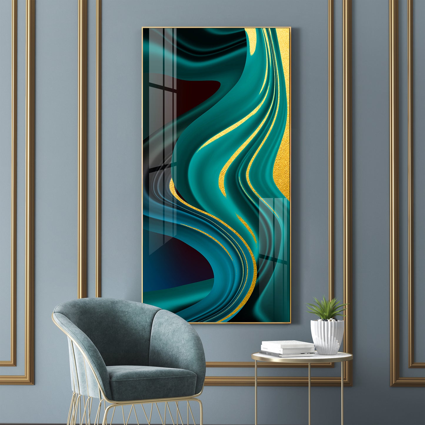 Green Abstract Art Glass Finish Vertical Wall Art