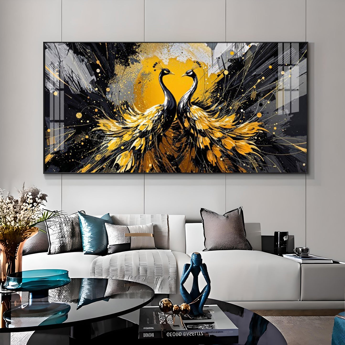 Beautiful Two Mayura Glass Finish Horizontal Wall Art