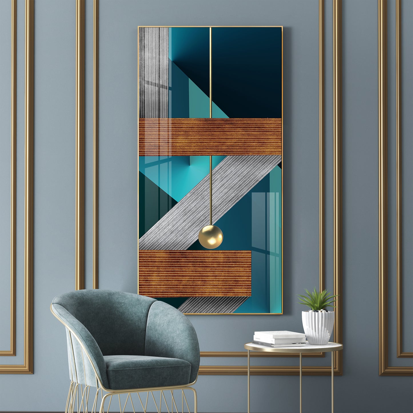 Z Abstraction Glass Finish Vertical Wall Art