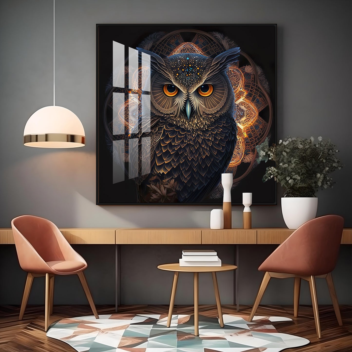 Enchanted Owl Glass Finish Square Wall Art