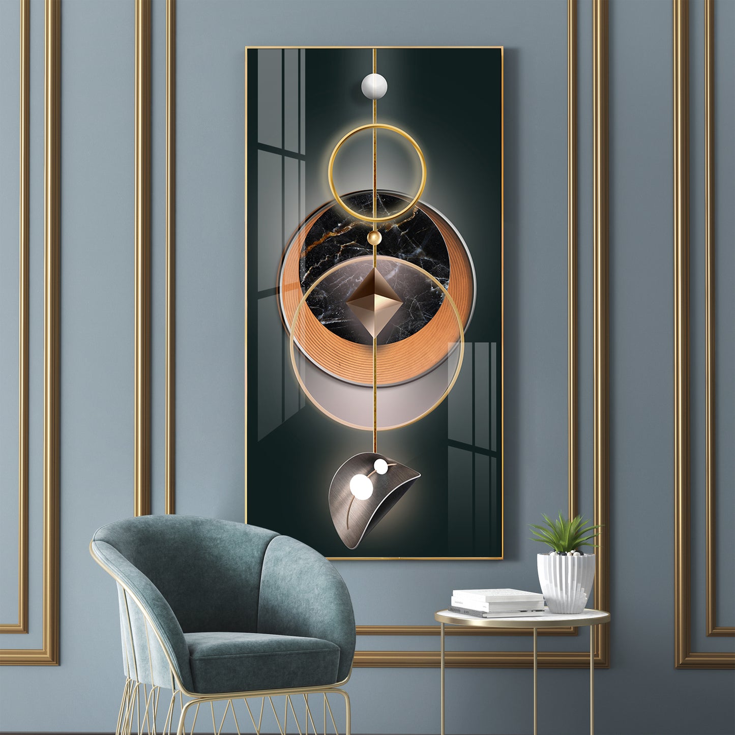 Urban Aesthetic Glass Finish Vertical Wall Art