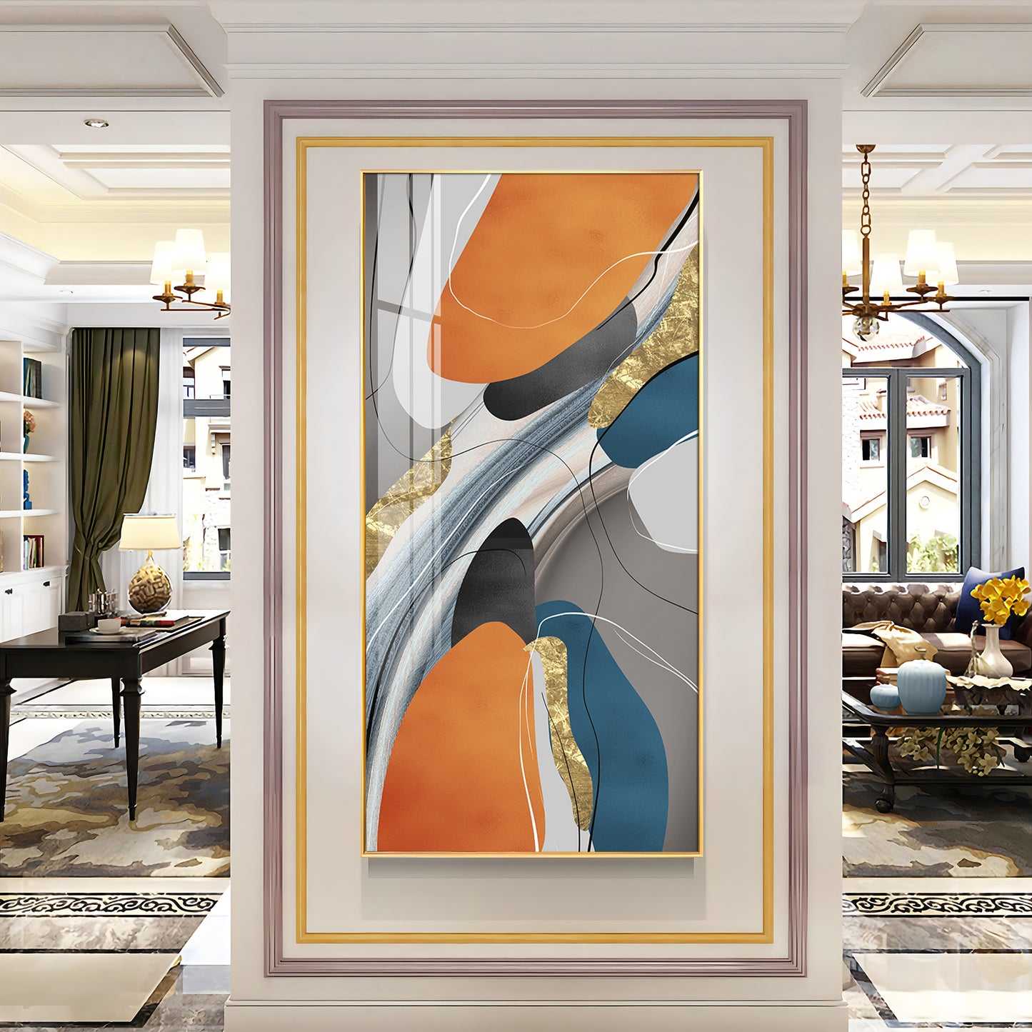 Vivid Abstraction Glass Finish Vertical Wall Art